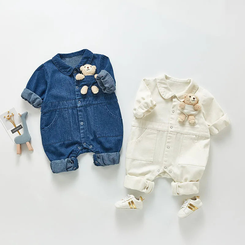 Plushie Bear Toy Denim Romper