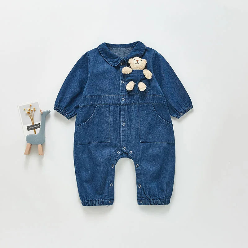 Plushie Bear Toy Denim Romper