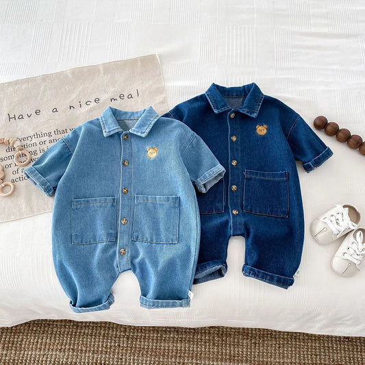 Baby Denim Bear Embroidered Jumpsuit