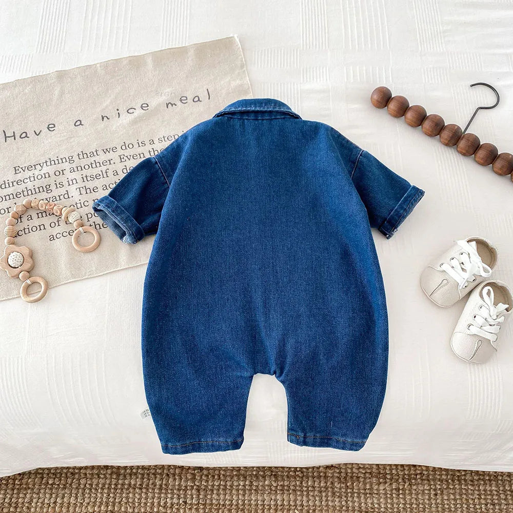 Baby Denim Bear Embroidered Jumpsuit