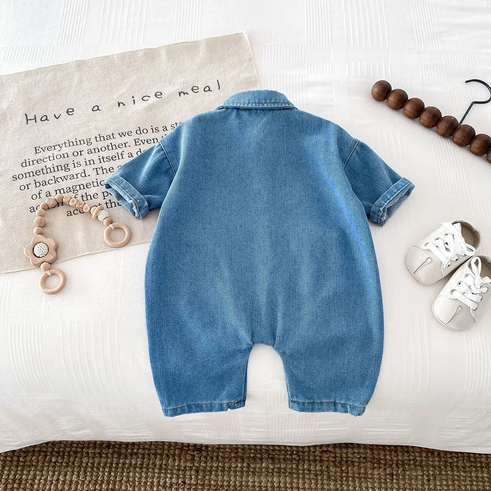 Baby Denim Bear Embroidered Jumpsuit