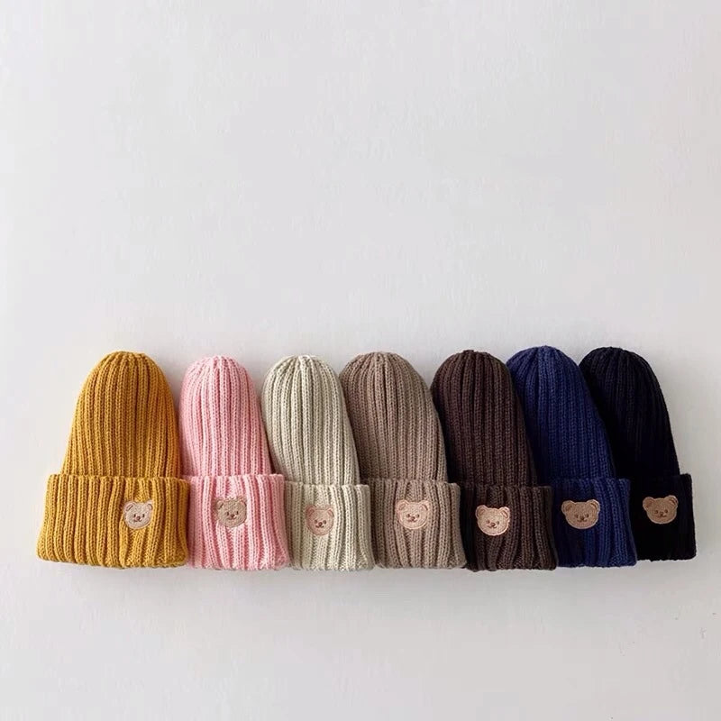 Knitted Bear Embroidery Beanies