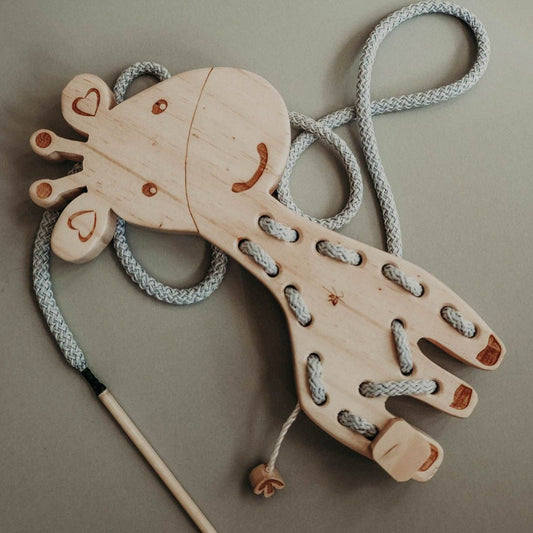 Giraffe lacing toy, Wooden sewing, Montessori