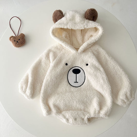 Baby Bear Embroidered Pattern Soft Bodysuits In Autumn