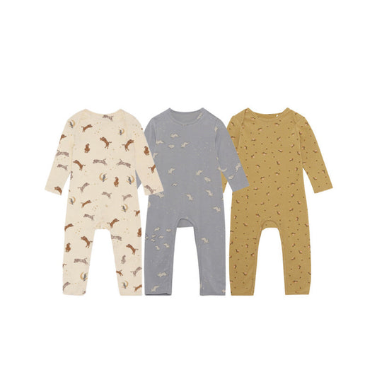 Baby Floral & Animals Print Pattern Long Sleeves Soft Jumpsuit