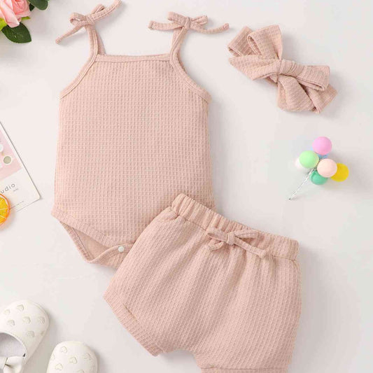 Baby Girl Waffle-Knit Tie-Shoulder Top and Shorts Set