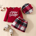 Load image into Gallery viewer, Letter Graphic Ruffle Trim Top and Plaid Skirt
